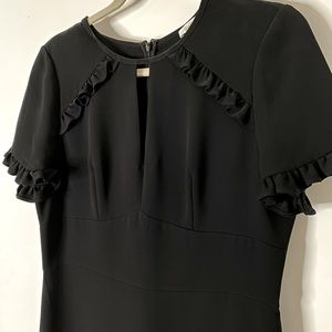 ShoShanna black crepe dress w/ keyhole & ruffle detail